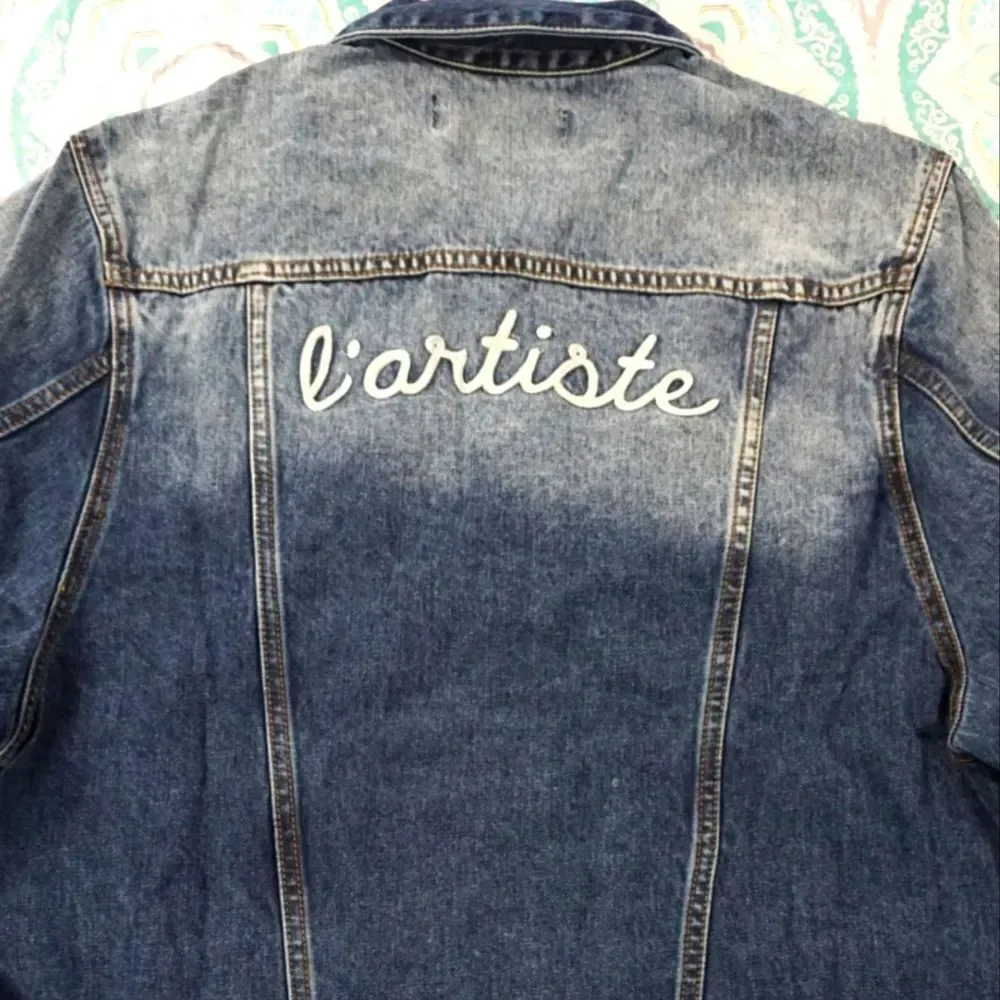Free People x Sandrine Rose Denim Jacket Not Yours L'artiste NWT